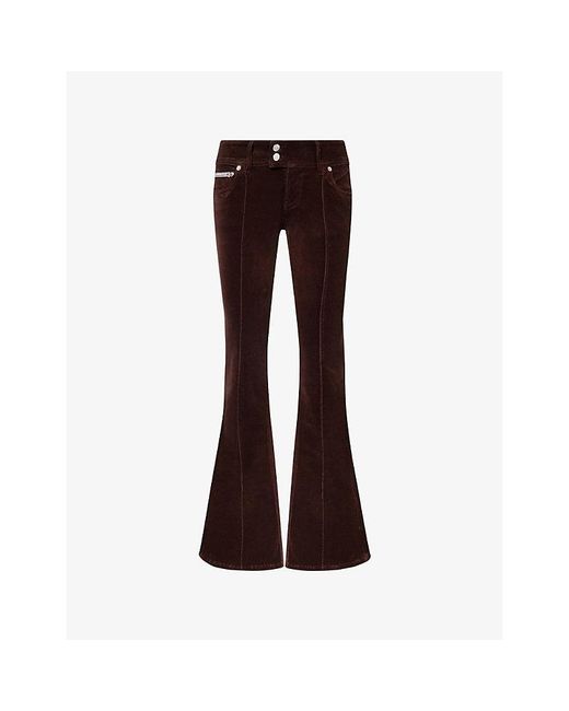 Juicy Couture Brown Flared Velour Stretch-Denim Jeans