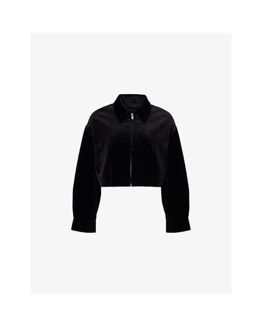 Theory Black Velvet-Texture Collar Regular-Fit Stretch-Cotton Jacket