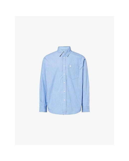 Carhartt Blue Keene Striped Long-Sleeve Cotton Shirt for men