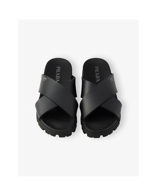 Prada Black Crisscross Rubber Sandals for men
