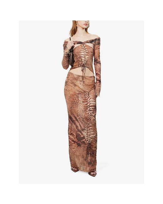 Jaded London Brown Animal-print Cut-out Stretch-woven Maxi Dress