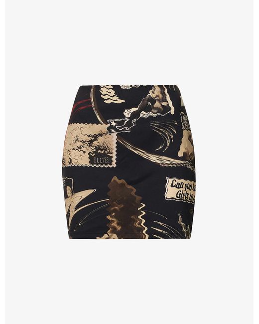 ELLISS Collage Graphic-print Organic Cotton-blend Mini Skirt in Black ...