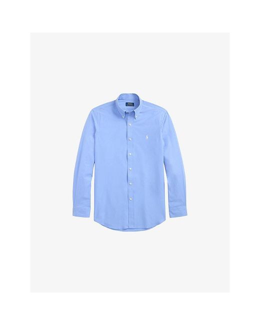 Polo Ralph Lauren Blue Brand-Embroidered Custom-Fit Cotton-Poplin Shirt for men