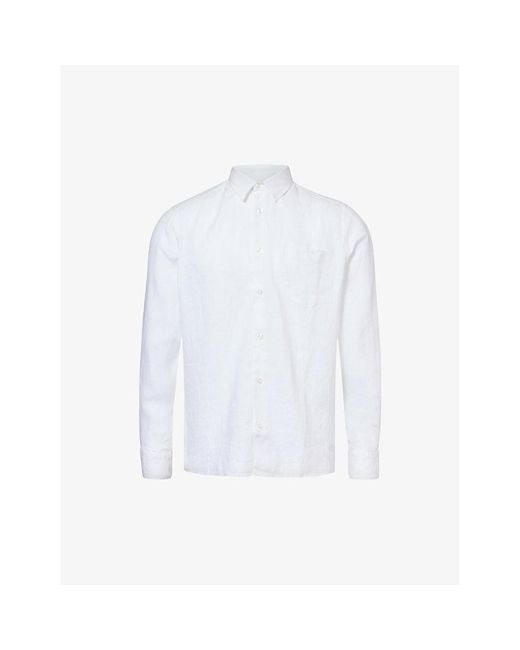 Vilebrequin White Caroubis Logo-Embroidered Linen Shirt for men