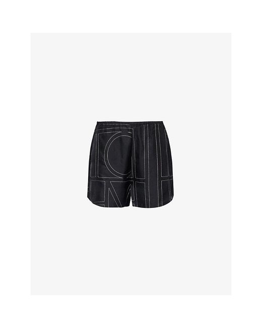 Totême Black Wide-Leg High-Rise Silk-Twill Shorts