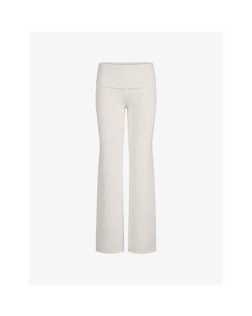 Skims White Foldover-Waistband Straight-Leg Knitted Trousers