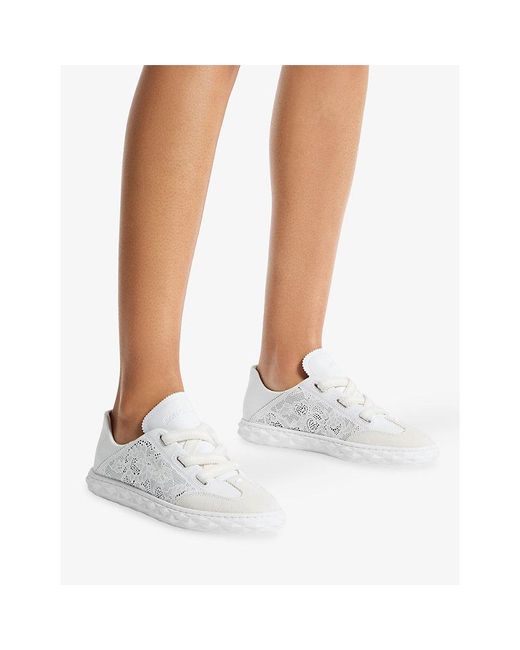Jimmy Choo White Diamond Light Flex Perforated Leather Trainers