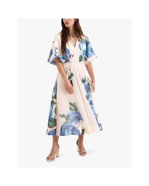 Phase Eight Blue Adeline Petite Floral-Print Woven Midi Dress