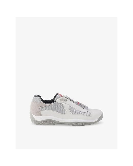 Prada White America's Cup Ring-Embellished Leather And Mesh Low-Top Trainers for men
