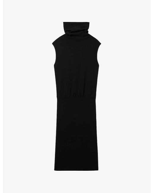 Reiss Black Cici Roll-neck Stretch-woven Midi Dress