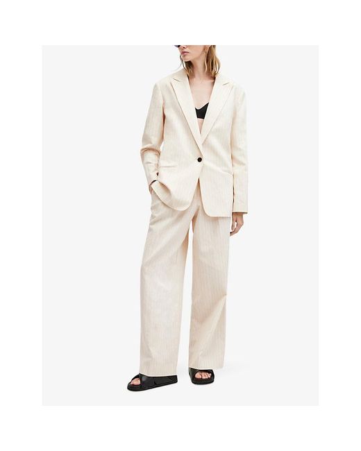 AllSaints Natural Payton Wide-leg High-rise Cotton And Linen-blend Trousers