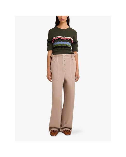 Marni Natural Paperbag-Waist Straight-Leg Woven Trousers