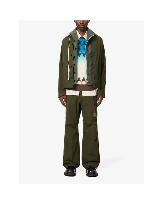 Sacai Green Funnel-neck Padded Cotton-blend Regular-fit Jacket for men