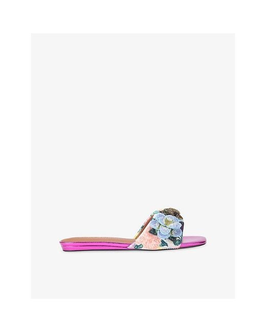 Kurt Geiger Purple Kensington Beaded Flat Leather Sandals