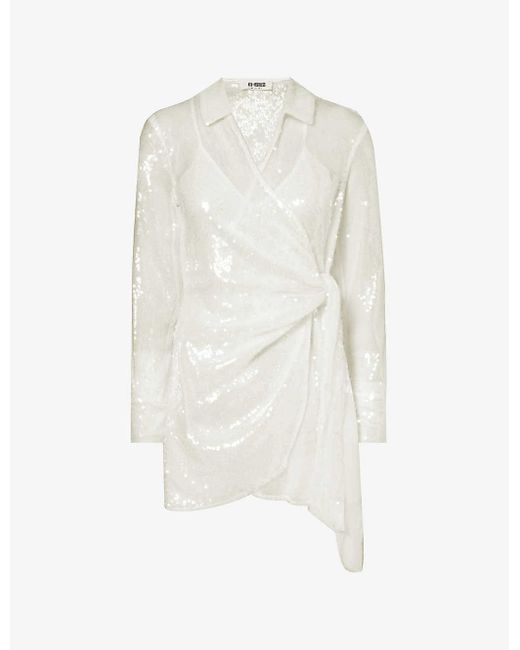 4th & Reckless White Idella Sequin-embellished Woven Mini Dress
