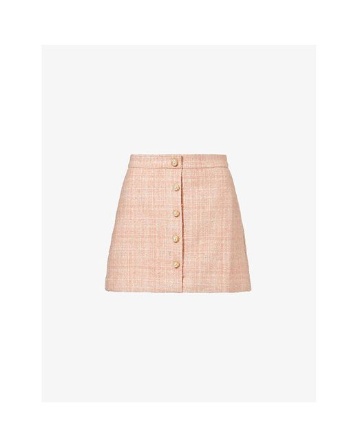 Reformation Pink Brielle Tweed-textured Woven Mini Skirt