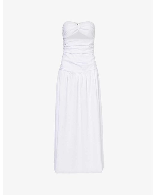 4th & Reckless White Lexie Flared-hem Stretch-cotton Maxi Dress