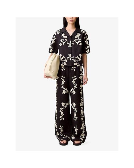 Claudie Pierlot Black Floral-Print Short-Sleeved Woven Shirt