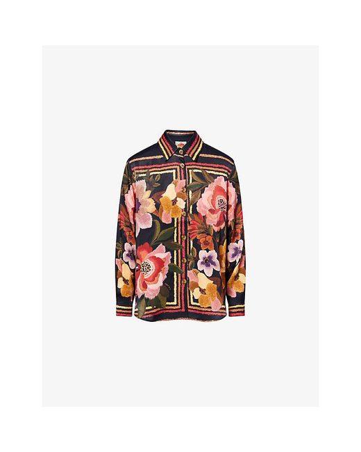 Farm Rio Red Chenille Flowers Woven Shirt