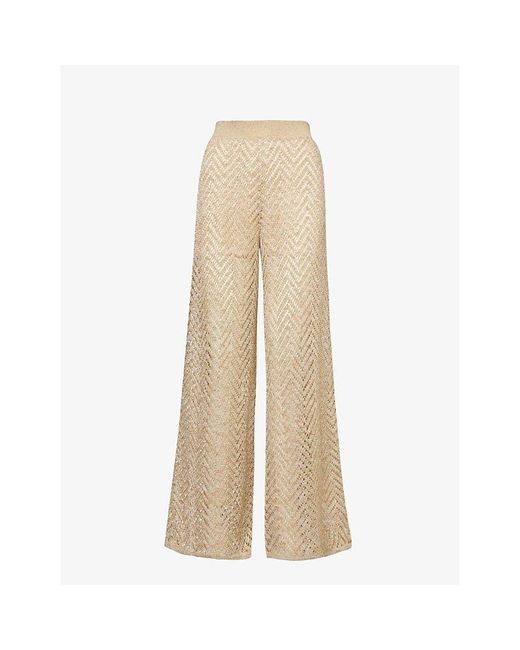 Missoni Natural Chevron-pattern Wide-leg High-rise Knitted Trousers