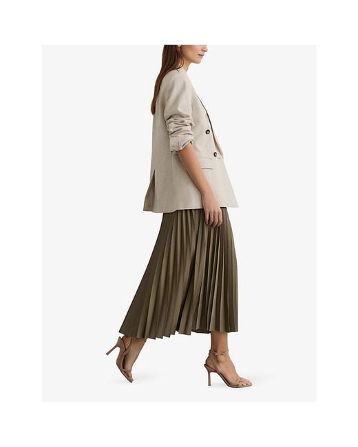Reiss Green Seren Pleated Woven Midi Skirt