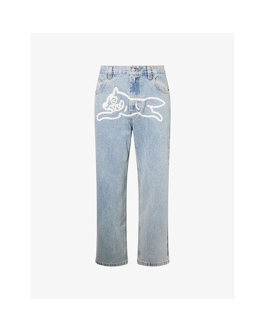 ICECREAM Blue Running Dog Double Scoop Wide-Leg Denim Jeans for men