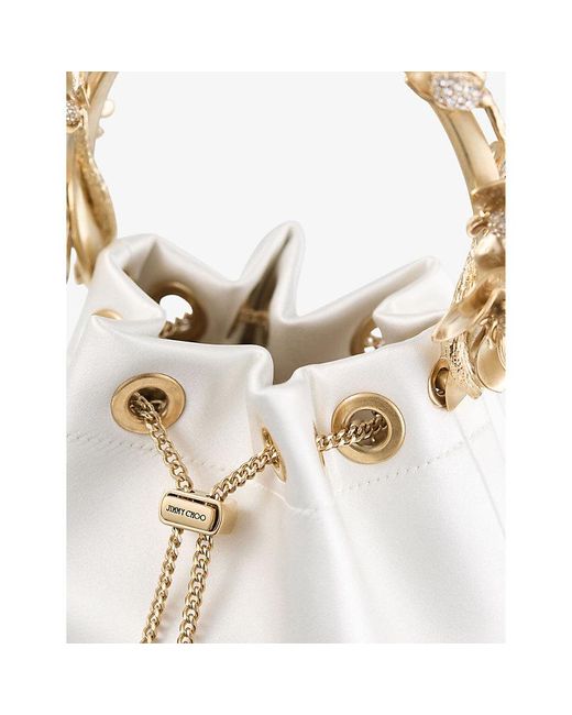 Jimmy Choo White Bon Bon Flower-Embellished Satin Cross-Body Bag