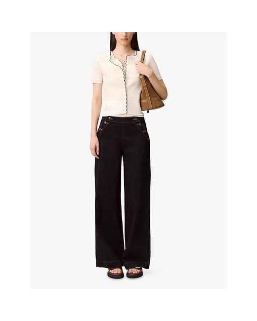 Claudie Pierlot White Fitted Contrast-Trim Stretch-Knit Cardigan