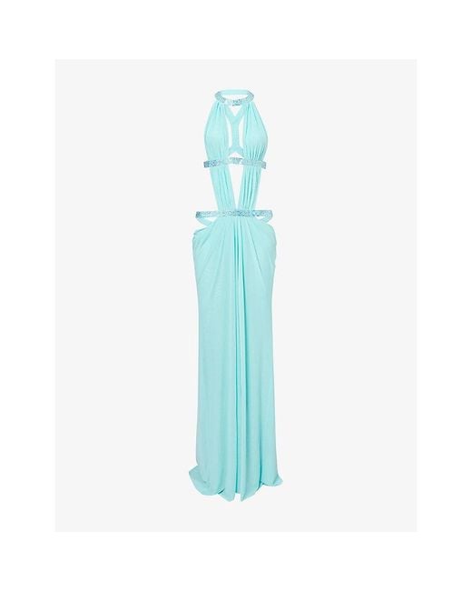 Jaded London Blue Embellished 6Am Cut-Out Mesh-Woven Maxi Dress