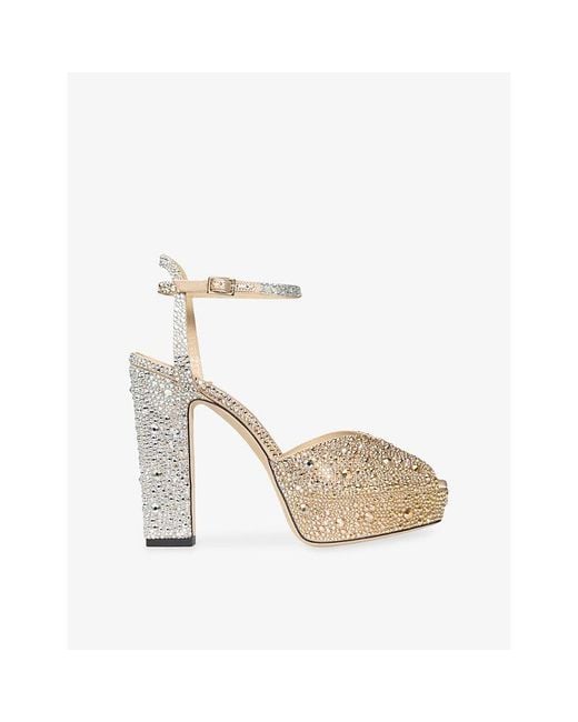 Jimmy Choo Metallic Sacaria 120 Crystal-Embellished Woven Platform Sandals