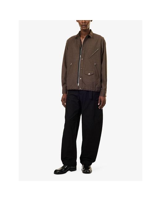 Sacai Brown Zip-Up Collared Wool Jacket for men