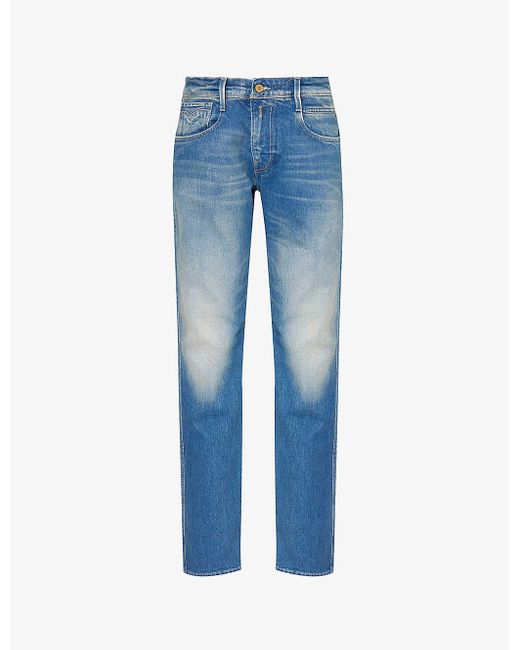 Replay Blue Anbass Slim-fit Straight-leg Stretch Jeans for men