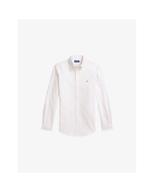 Polo Ralph Lauren White Custom-Fit Striped Cotton Oxford Shirt for men