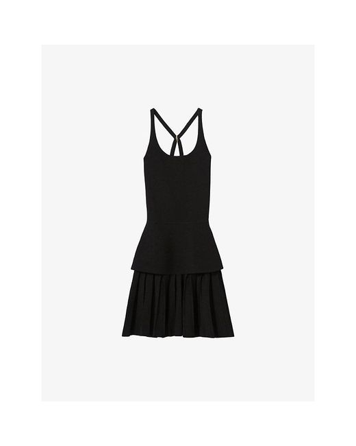 Claudie Pierlot Black Scoop-Neck Tiered Knitted Mini Dress