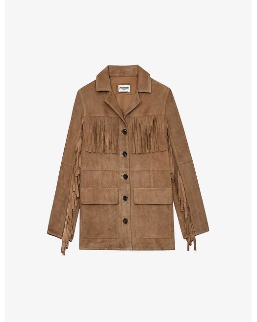 Zadig & Voltaire Brown Lala Fringed Suede-leather Jacket