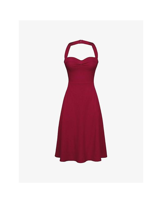 House Of Cb Red Carolla Halterneck Woven Midi Dress