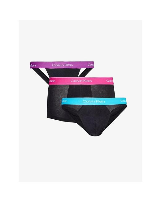 Calvin Klein Multicolor Branded-waistband Mid-rise Pack Of Three Stretch-cotton Underwear Xx for men