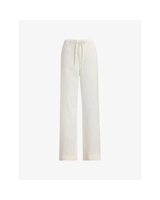 Polo Ralph Lauren White Drawstring Wide-Leg Linen Trousers