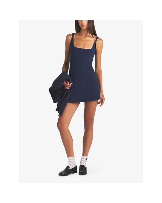 Skims Blue Scoop-Neckline Cotton-Jersey Mini Dress