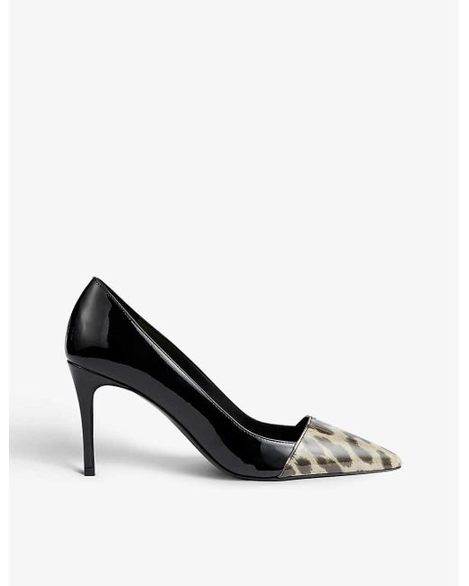 LK Bennett Emberlynn Leopard-print Patent-leather Courts in White | Lyst