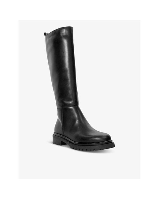 Dune Black Tilings Flat Leather Knee-High Boots