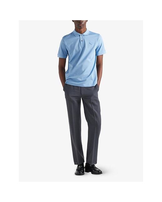 Prada Blue Logo-badge Slim-fit Cotton-piqué Polo Shirt for men