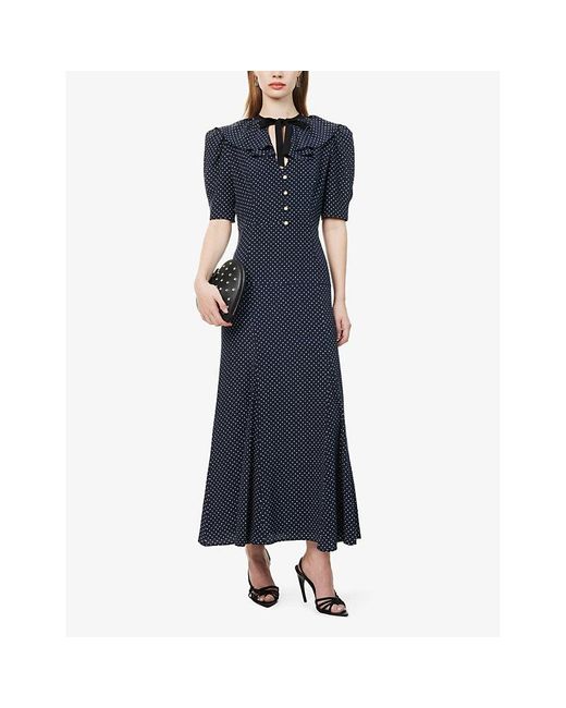 Alessandra Rich Blue Poka-dot Regular-fit Silk Maxi Dress