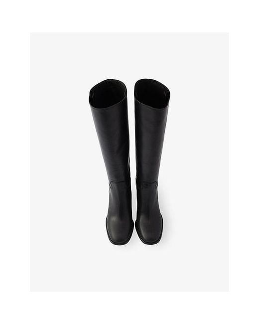 Prada Black Round-Toe Leather Knee-High Boots