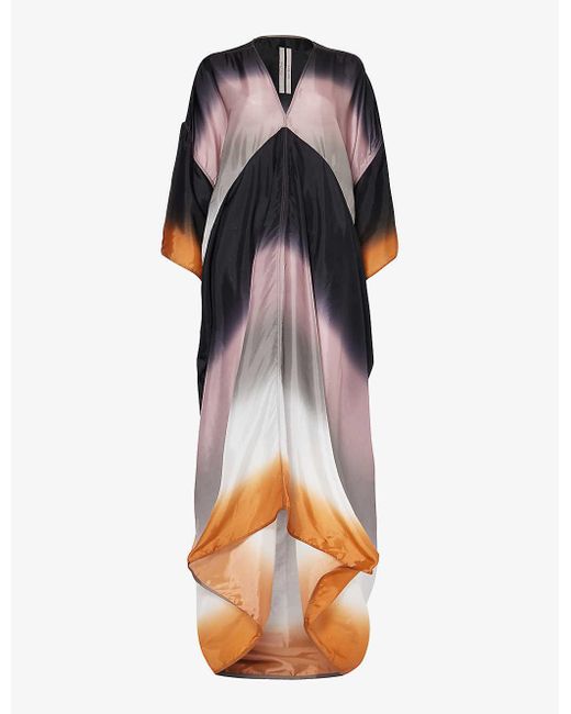 Rick Owens Multicolor V-neck Graphic-print Satin Maxi Dress
