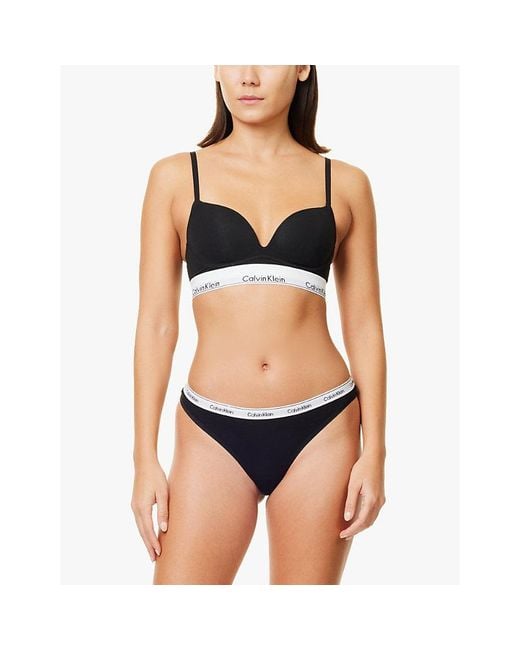 Calvin Klein Black Modern Logo Low-Rise Stretch-Cotton Thong