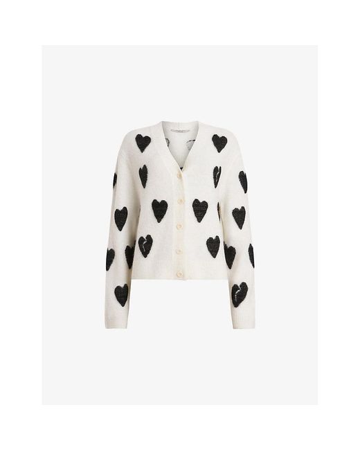 AllSaints White Amora Heart-motif Long-sleeve Wool And Alpaca-blend Cardigan