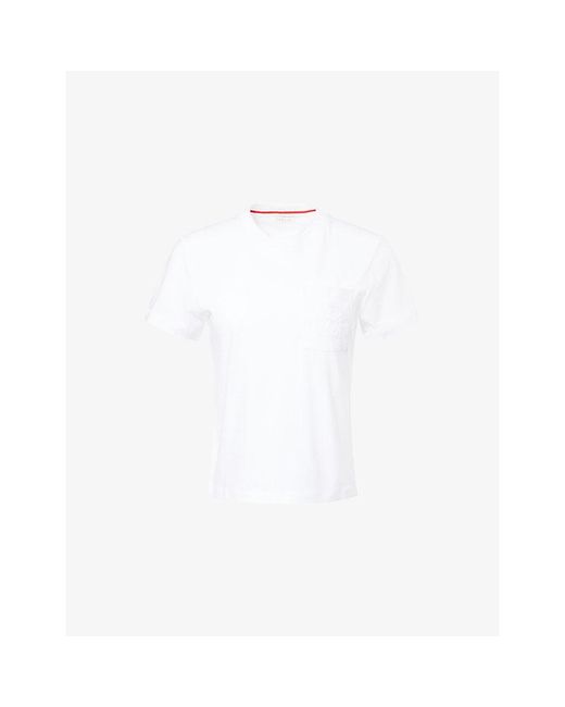 Emello White Brand-Embroidered Short-Sleeve Cotton T-Shirt