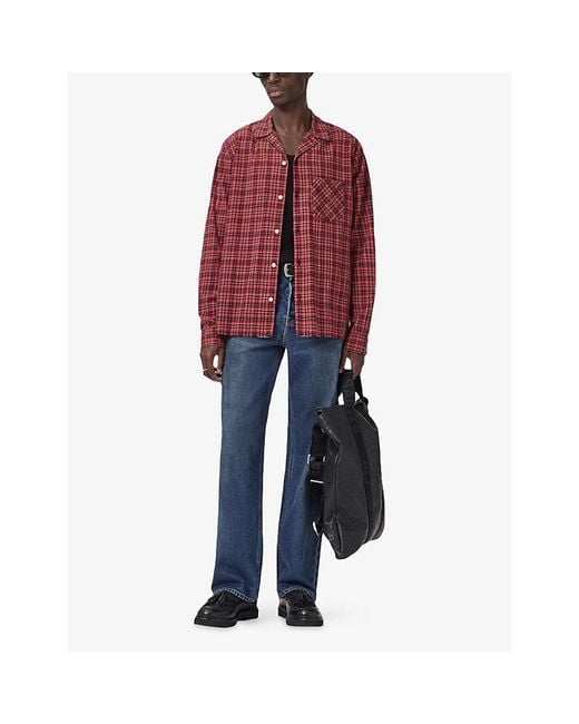 AllSaints Red Felix Resort-Collar Checked Cotton Shirt for men