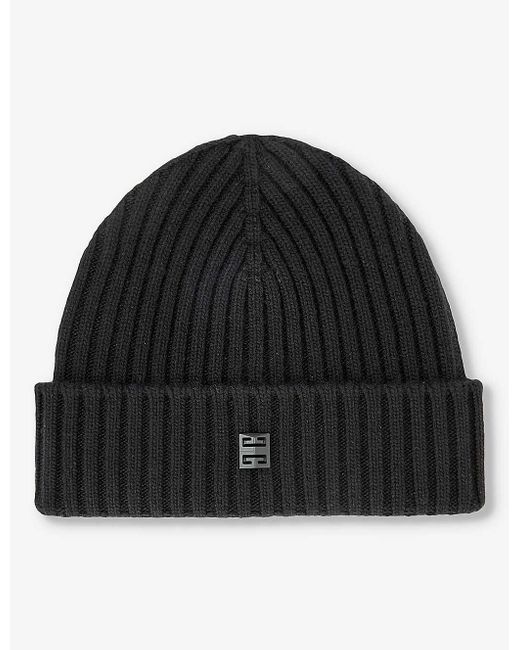 Givenchy Black Rivet Folded-brim Wool And Cashmere Beanie for men